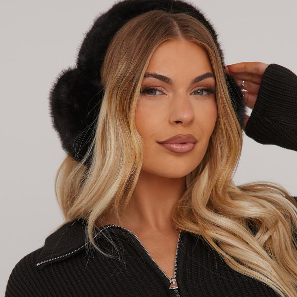 Earmuffs In Black Faux Fur, Women’s Size UK One Size