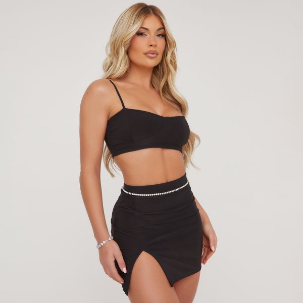 Thin Straps Cupped Detail Cropped Top In Black Slinky, Women’s Size UK 14