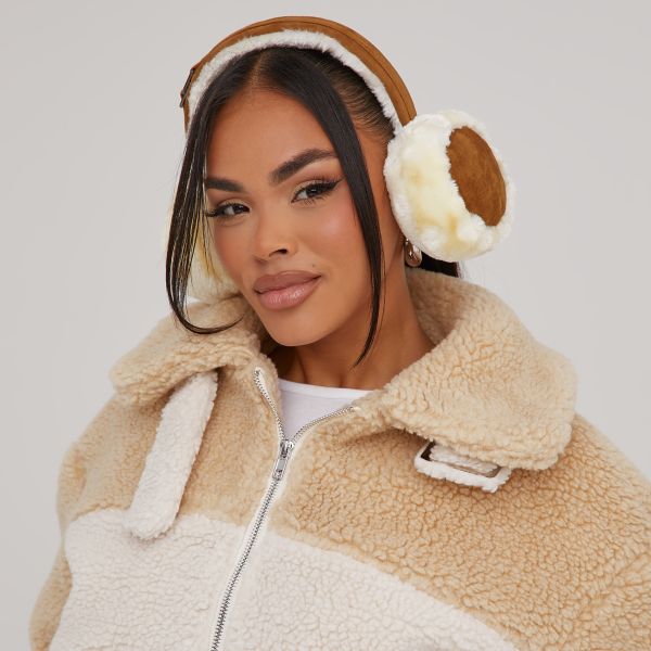 Earmuffs In Chestnut Brown Faux Fur And Suede, Women’s Size UK One Size
