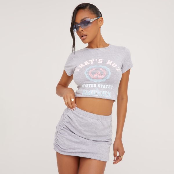 Short Sleeve ’That’S Hot’ Slogan Varsity Cropped T-Shirt In Grey, Women’s Size UK 6