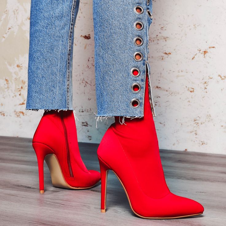 Fiona Red Lycra Pointed Toe Ankle Boot
