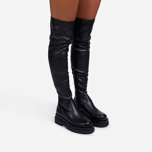 Flat Black Patent Over the Knee Boots