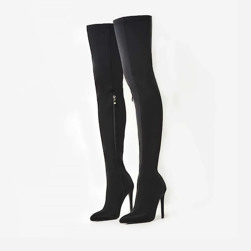 Pointed Over the Knee Sock Boots in Black