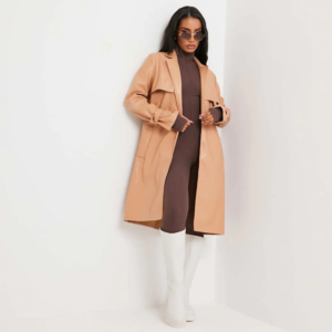Belted Trench Coat in Faux Leather