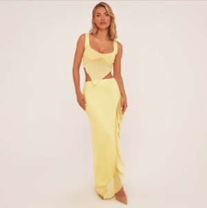 Plunge Pointed Hem Top in Lemon Mesh