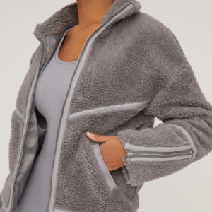 Contrast Piping Detail Oversized Aviator Coat in Grey Borg