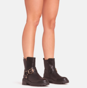 brown leather chunky ankle boot with buckle