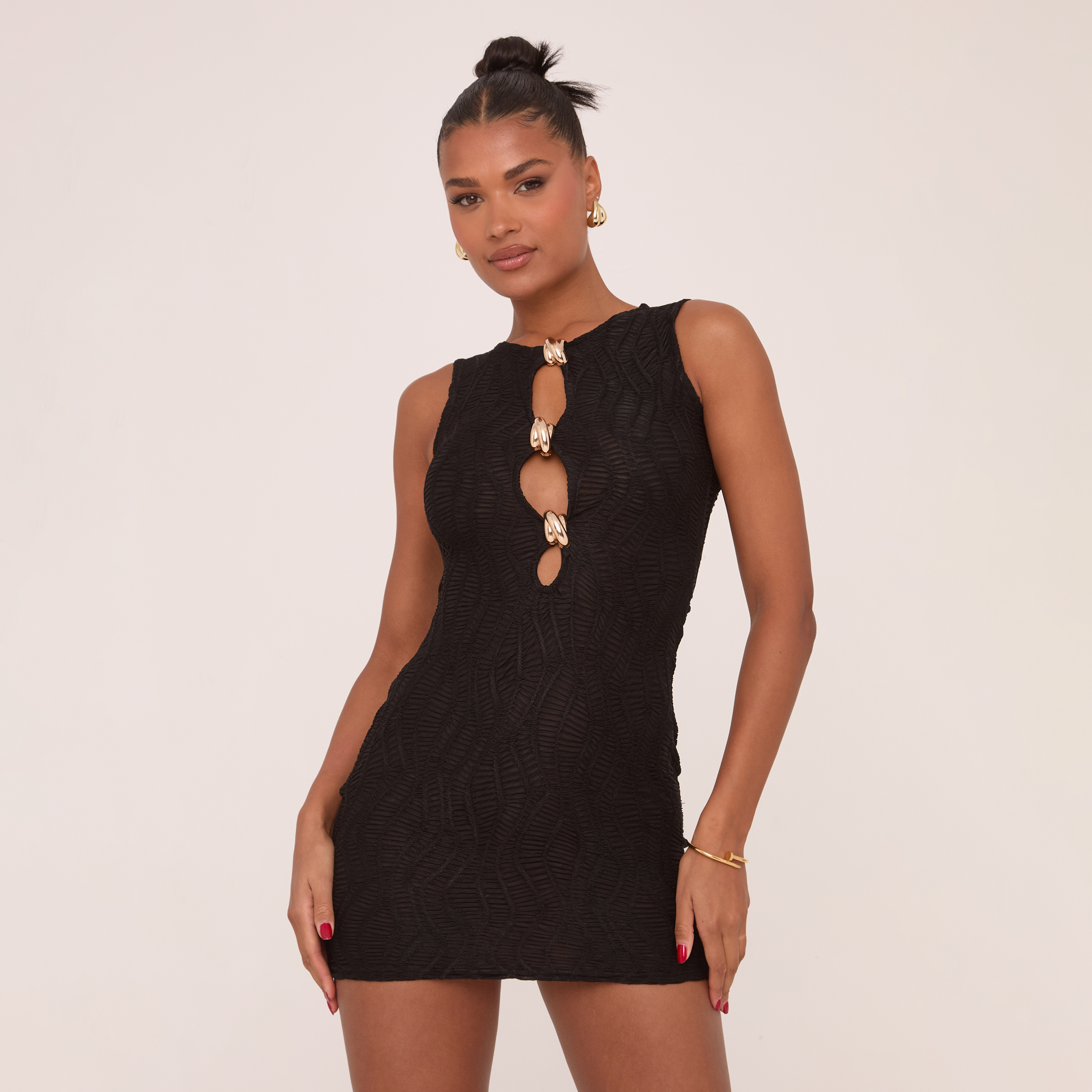 Robe Bodycon Noire à Studs Dorés Wet Seal - Taille Small - Neuf Sans Étiquette