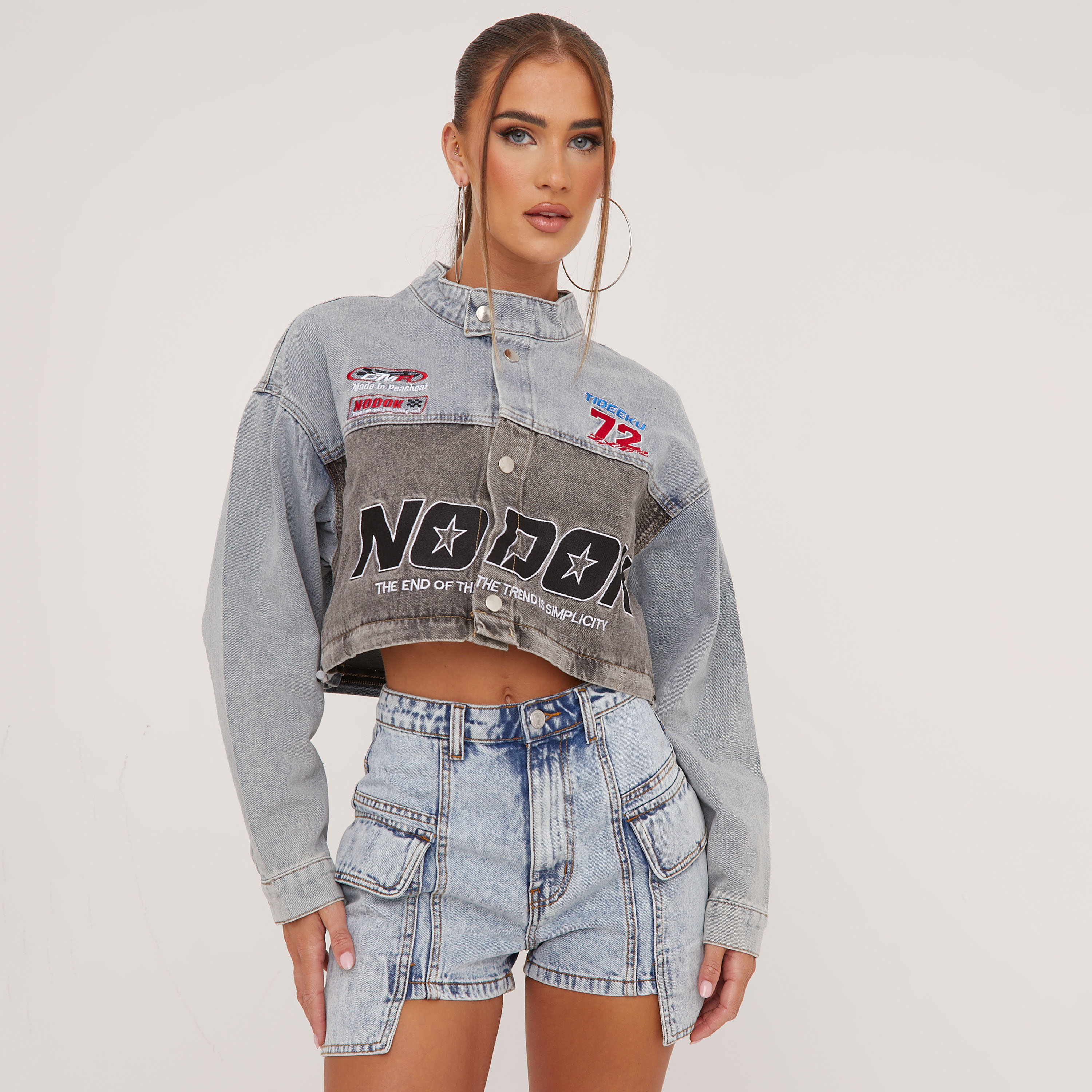 grey denim cropped jacket