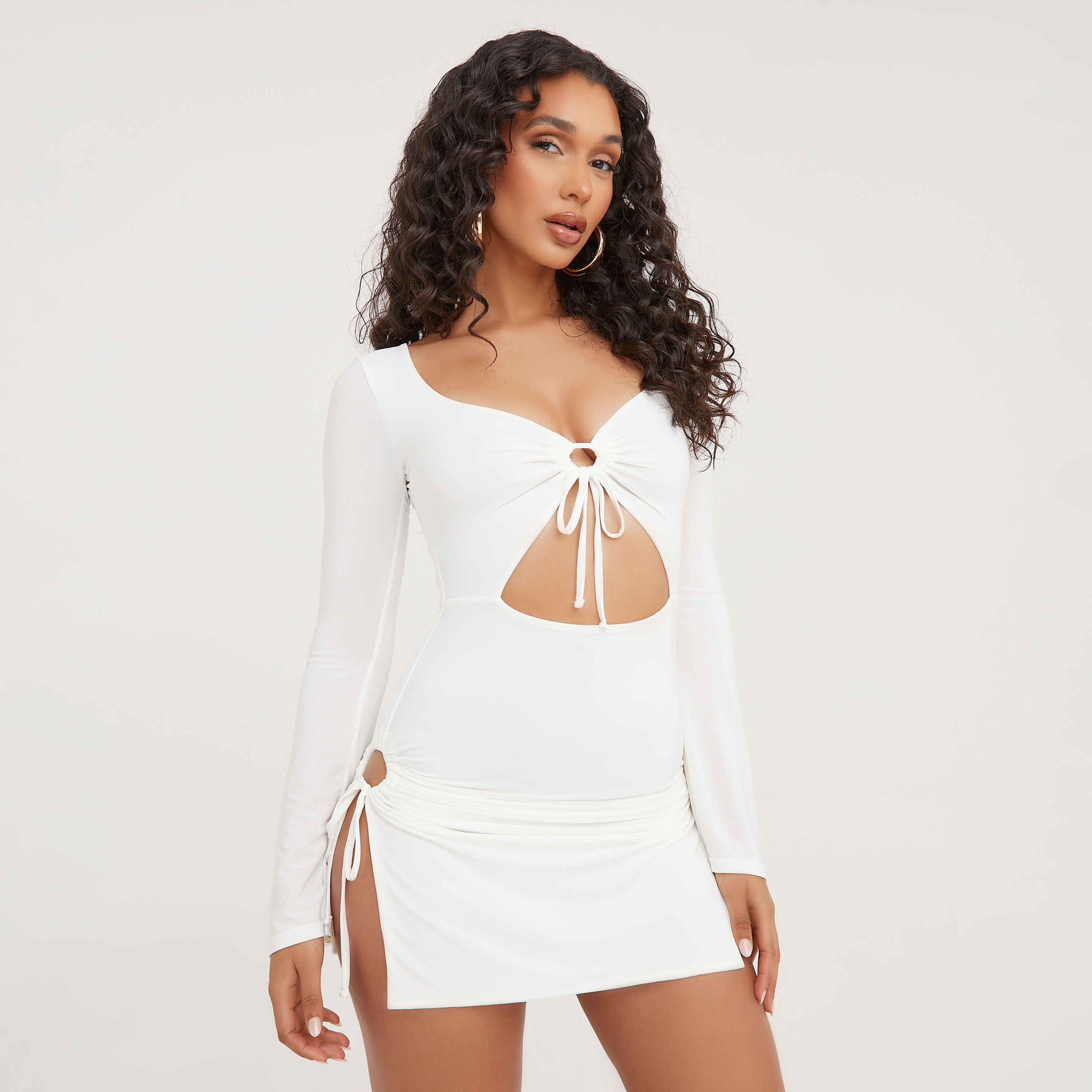 White long sleeve hot sale cut out dress