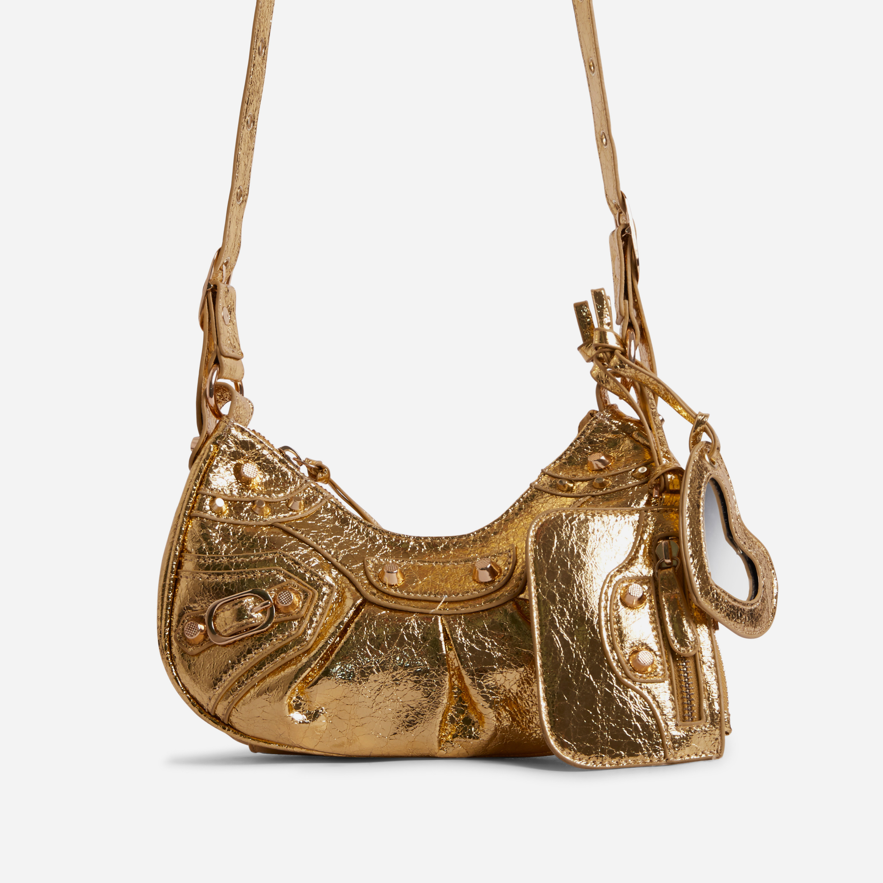 Harlin Studded Purse Detail Shoulder Bag In Gold Faux Leather,, Gold