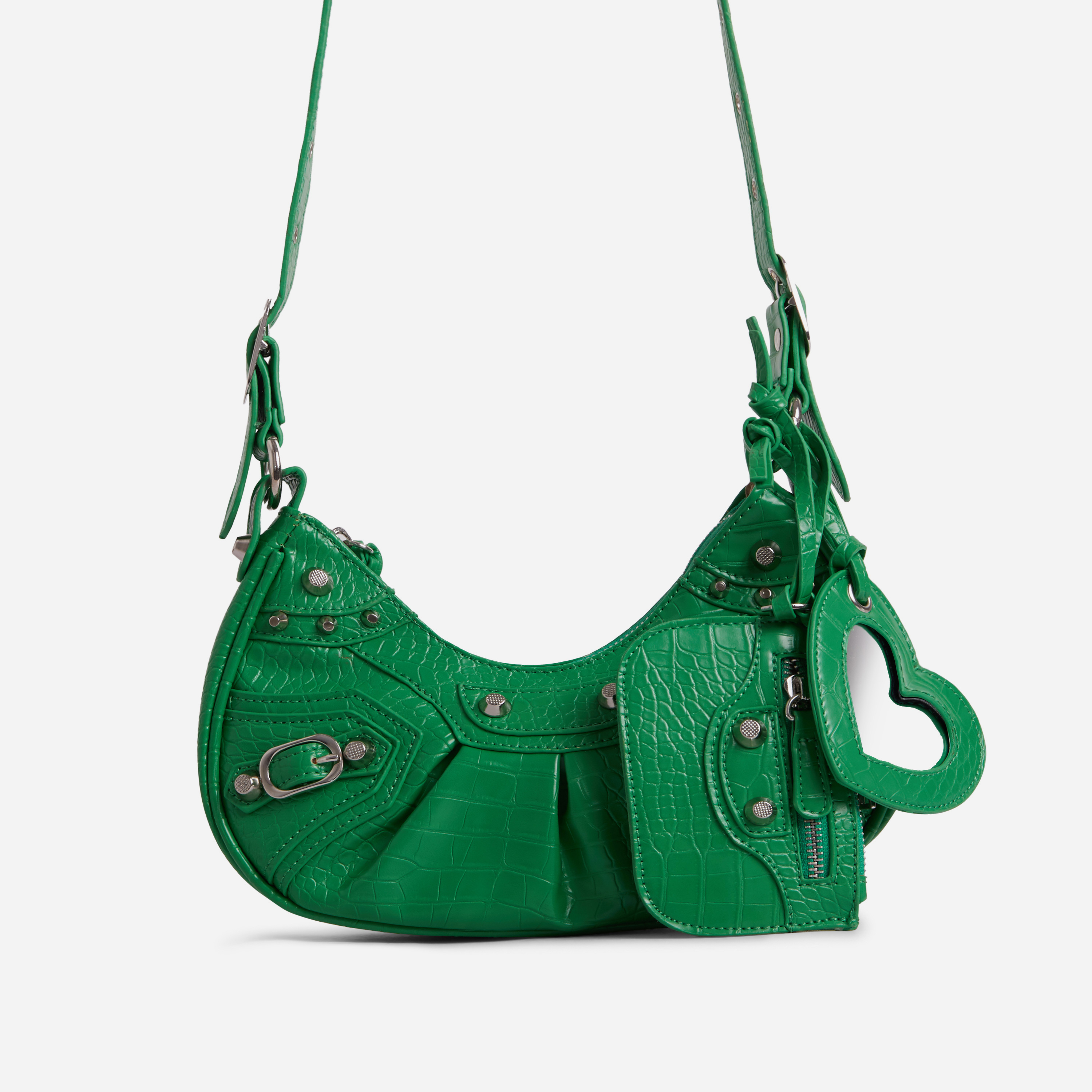 Harlin Studded Purse Detail Shoulder Bag In Green Faux Leather,, Green