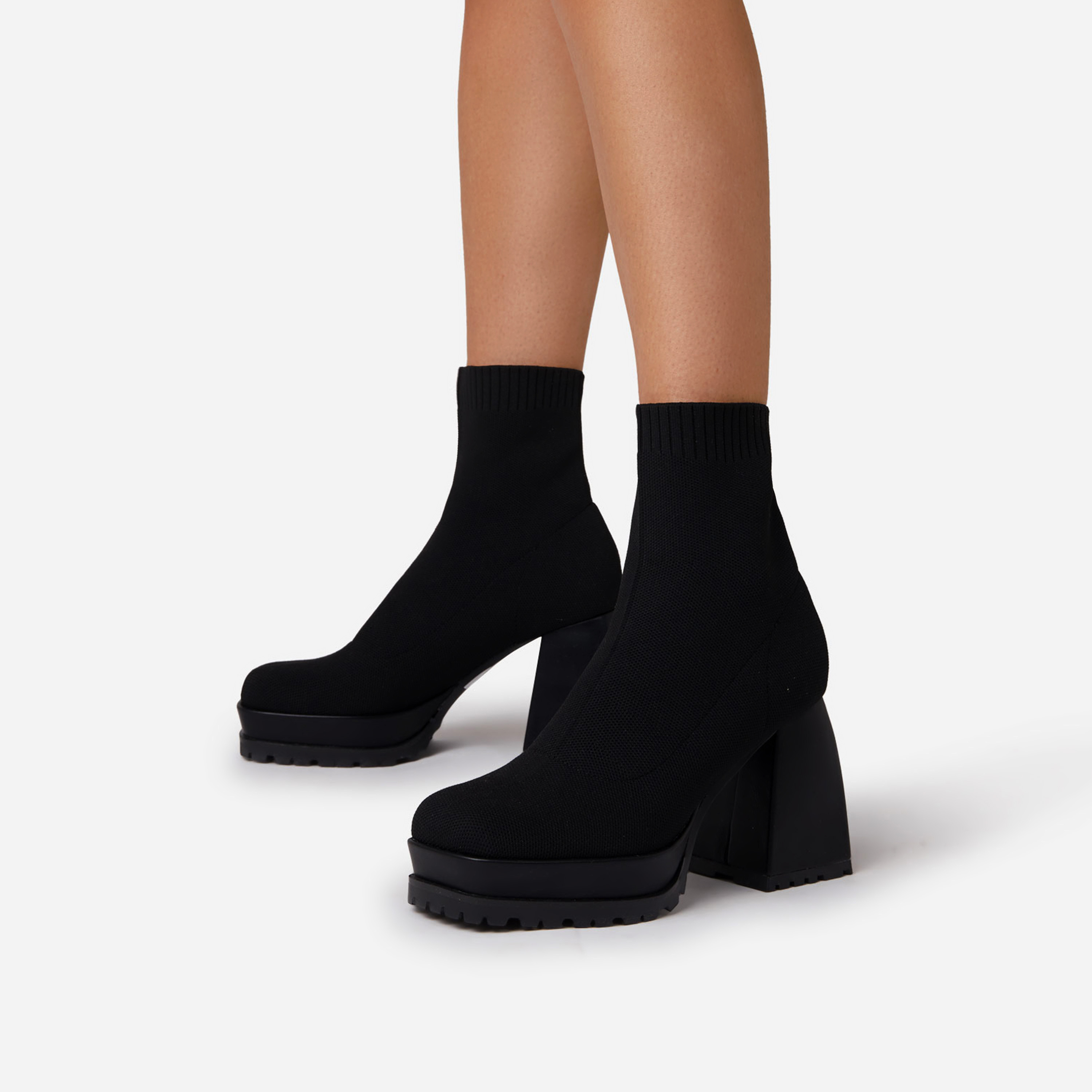 chunky platform block heel sock boots