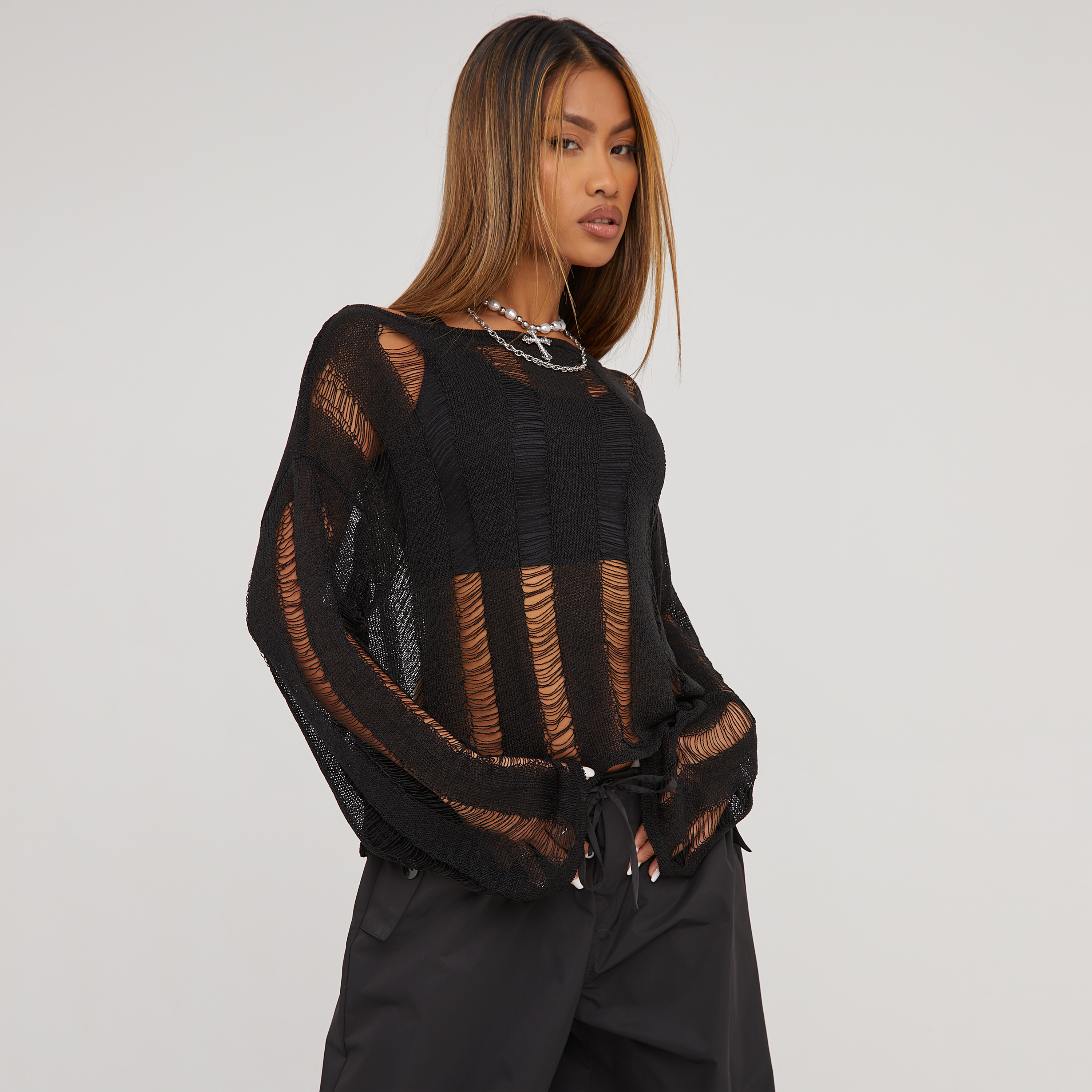 Ladder hot sale sleeve sweater