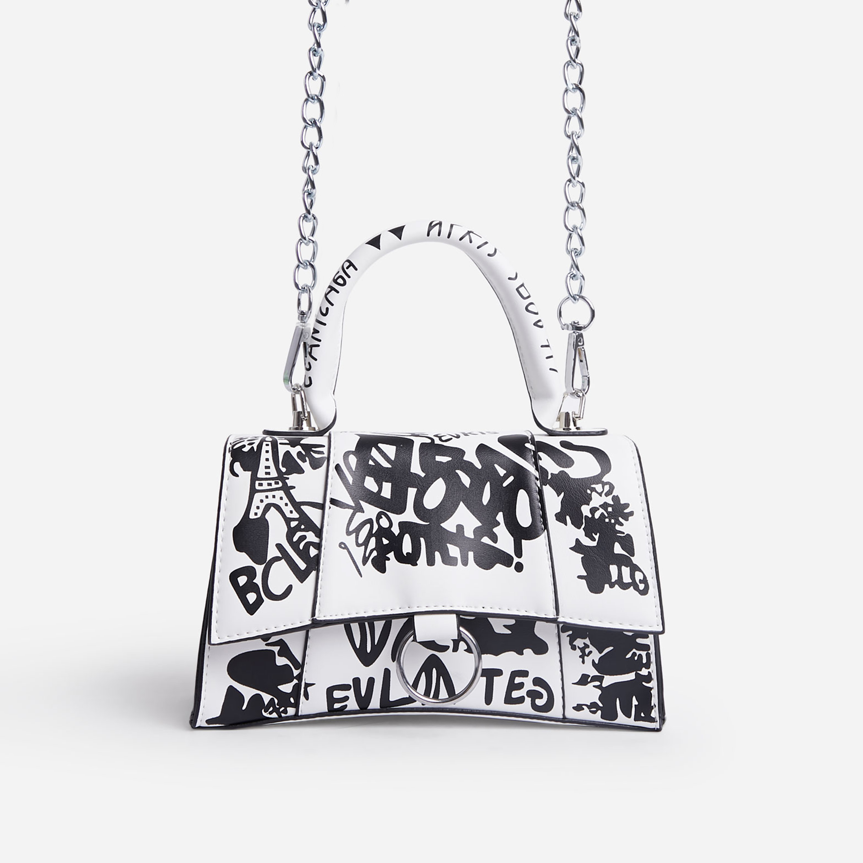 Ego shoulder bag with graffiti print and chain strap in pink