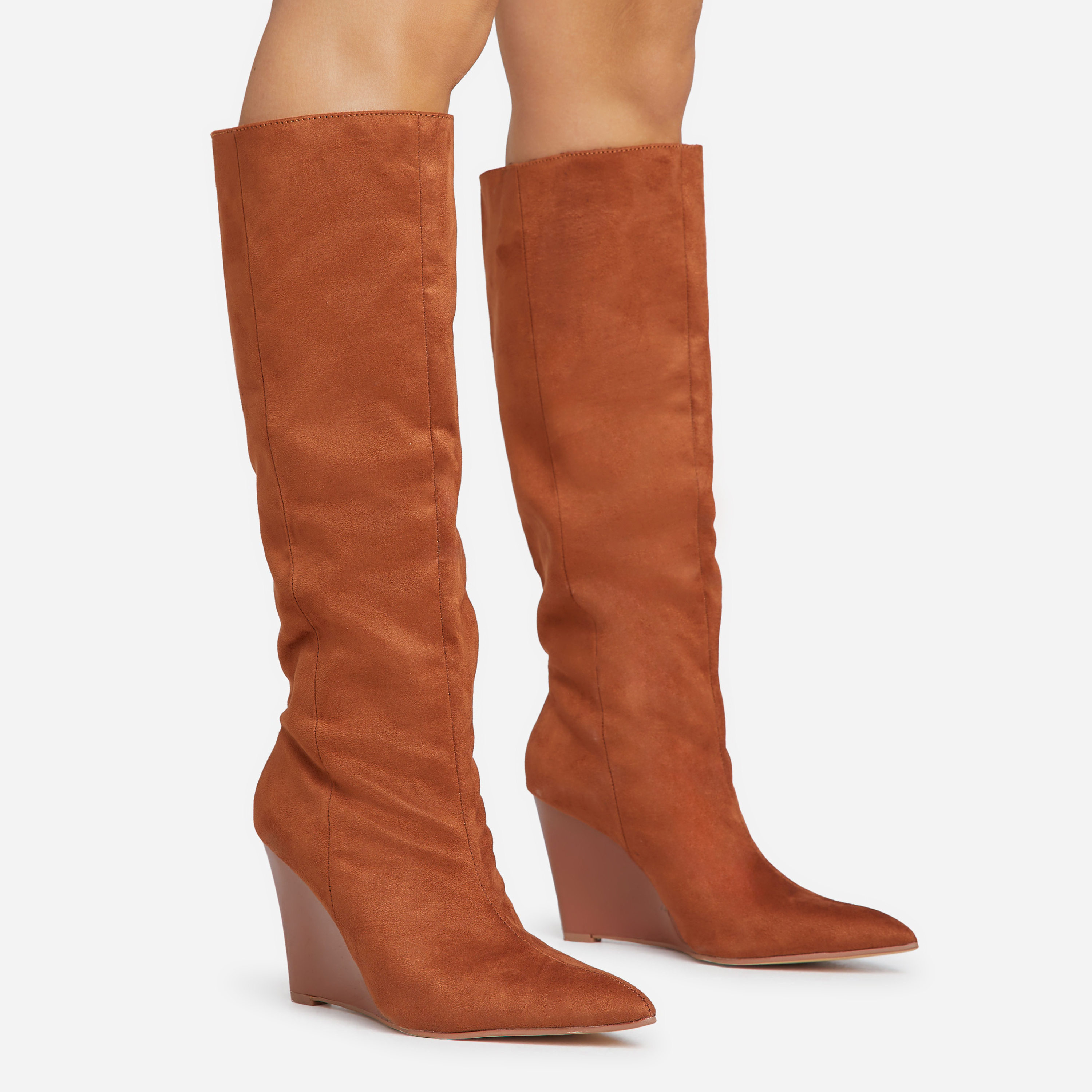 Suede wedge knee 2025 high boots