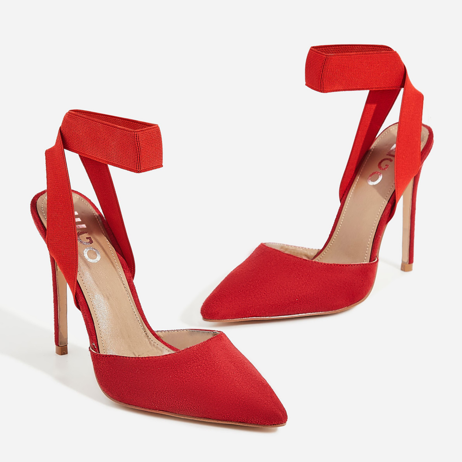 Alina Elasticated Court Heel In Red Faux Suede