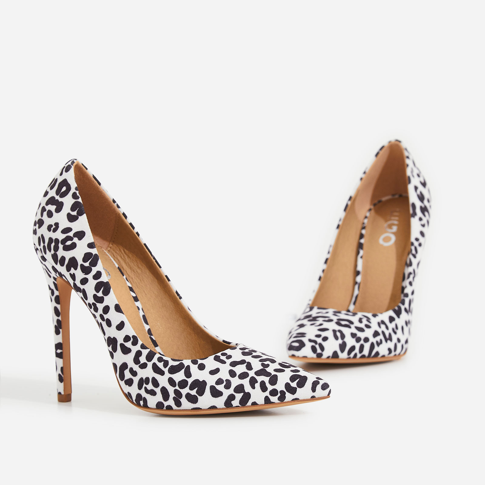 Bronte Court Heel In White Leopard Print Faux Suede