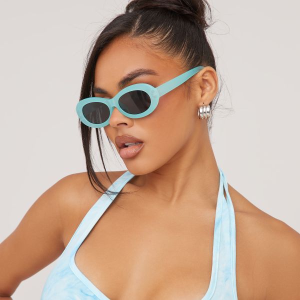 Thick Frame Oval Shape Sunglasses In Blue, Women’s Size UK One Size