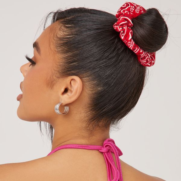 Paisley Detail Hair Scrunchie In Red, Women’s Size UK One Size