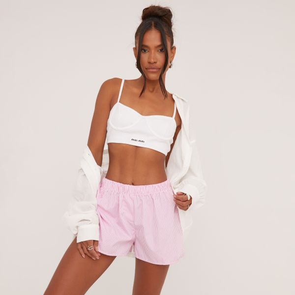 High Waist Boxer Shorts In Pink Pinstripe, Women’s Size UK 8