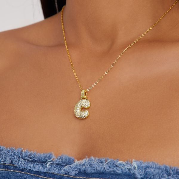 Diamante Detail ’C’ Initial Necklace In Gold, Women’s Size UK One Size