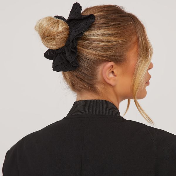 Hair Scrunchie In Black Broderie, Women’s Size UK One Size