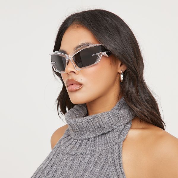 Angular Frame Sporty Sunglasses In Clear, One Size