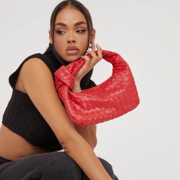 Aitana Woven Knotted Detail Grab Bag In Red Faux Leather, Women’s Size UK One Size