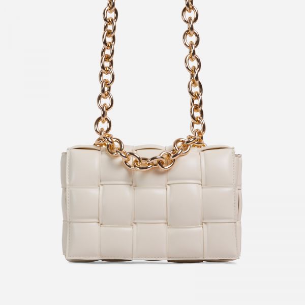 Jackson Chain Detail Quilted Shoulder Bag In Nude Faux Leather, One Size