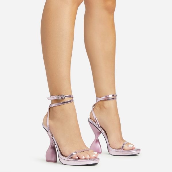 Vida-Loca Open Toe Platform Twisted Statement Heel In Light Pink Metallic Faux Leather, Women’s Size UK 5
