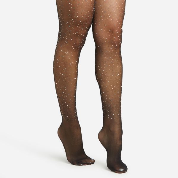 Diamante Speckle Detail Tights In Black, Women’s Size UK One Size