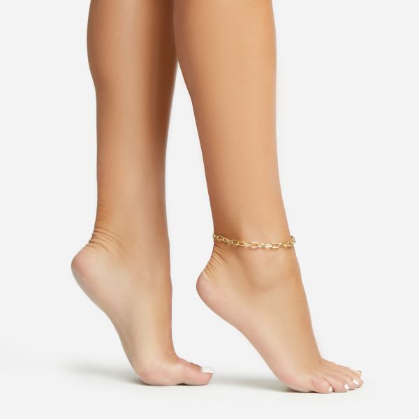 Multi Link Chain Detail Anklet In Gold, Women’s Size UK One Size
