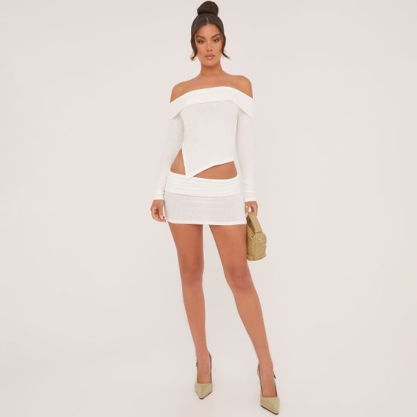 Fold Over Waistband Mini Bodycon Skirt In Cream Soft Ribbed, Women’s Size UK 8