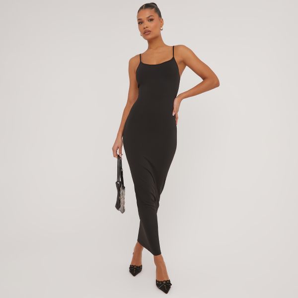 Strappy Sculpt Maxi Dress In Black Slinky, Women’s Size UK 10