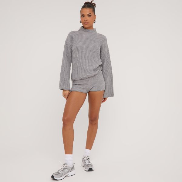 Micro Shorts In Grey Knit, Women’s Size UK Medium M