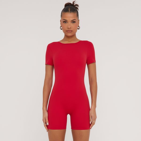Capped Sleeve Playsuit In Red Slinky, Women’s Size UK 10