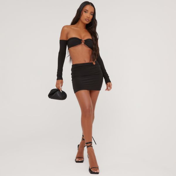 Ring Detail Mini Bodycon Skirt In Black Slinky, Women’s Size UK 14