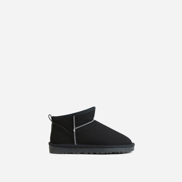 Minka ’Kids’ White Stitch Detail Faux Fur Lining Mini Ankle Boot In Black Faux Suede, Kids Size UK 9