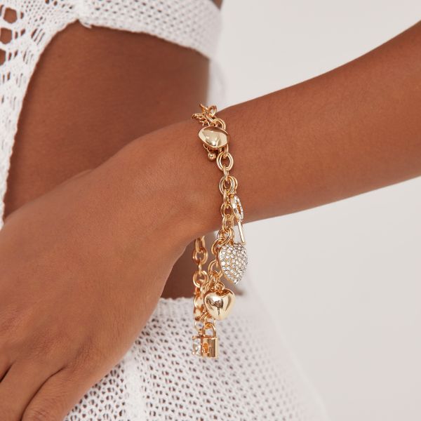 Diamante Detail Charm Bracelet In Gold, Women’s Size UK One Size