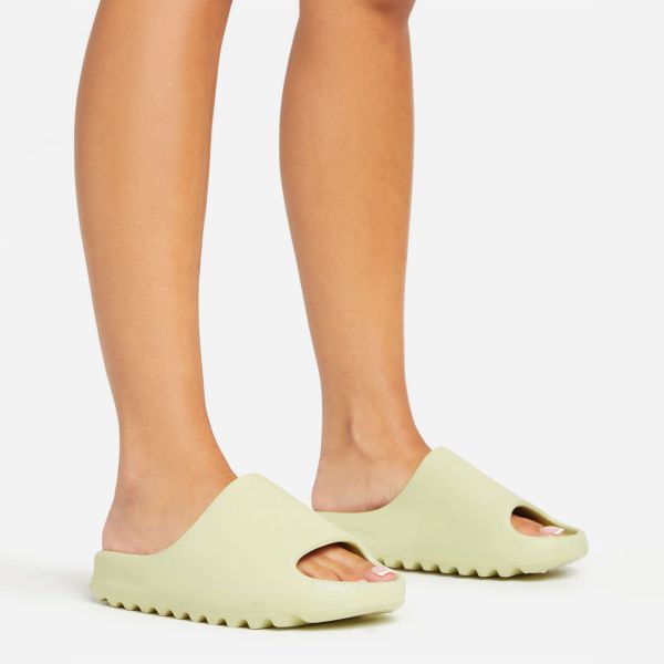 Playoff Flat Slider Sandal In Khaki Rubber, Women’s Size UK 4