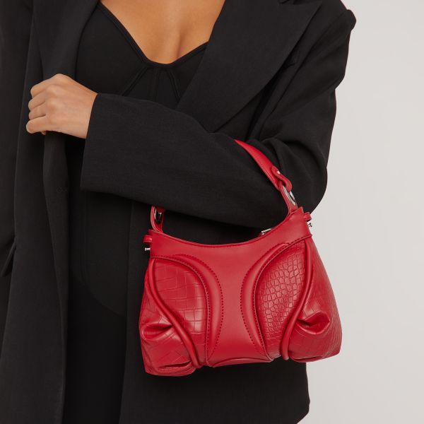 Fiorello Croc Print Contrast Panel Detail Grab Bag In Red Faux Leather, Women’s Size UK One Size
