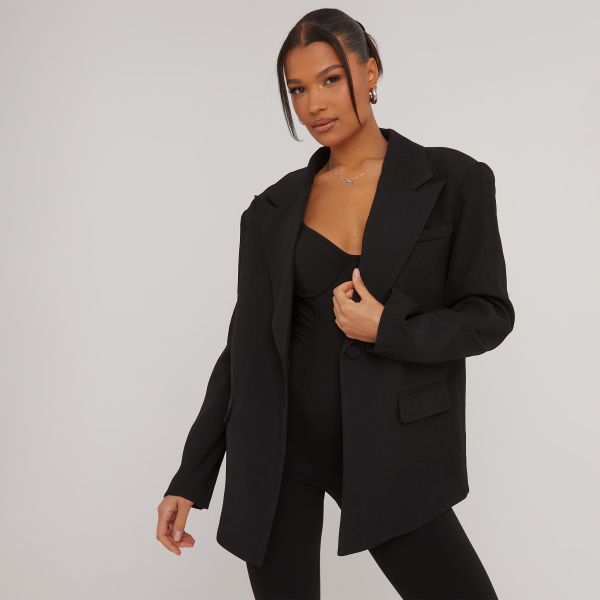 Oversized Dad Style Blazer In Black, Women’s Size UK 14