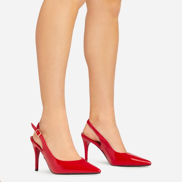 Felicity Pointed Toe Slingback Court Heel In Red Patent, Women’s Size UK 6