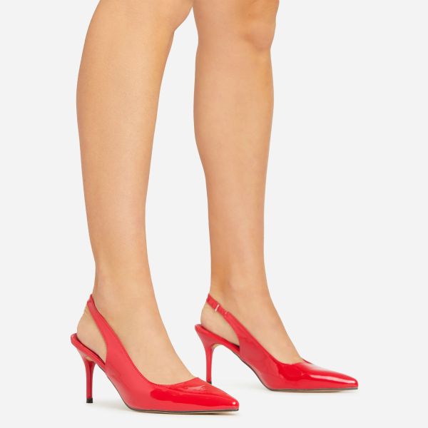 Seymore Pointed Toe Slingback Court Heel In Red Patent, Women’s Size UK 4