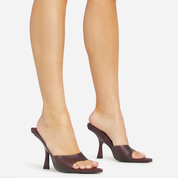 Aelia Matte Perspex Detail Pointed Peep Toe Flared Heel Mule In Burgundy Faux Leather, Women’s Size UK 9