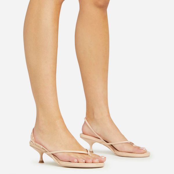 Florence Thong Strap Slingback Kitten Heel In Nude Faux Leather, Women’s Size UK 4