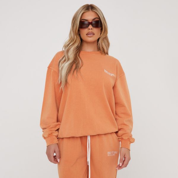 Oversized ’Ego Studio’ Sweatshirt In Orange, Women’s Size UK 6