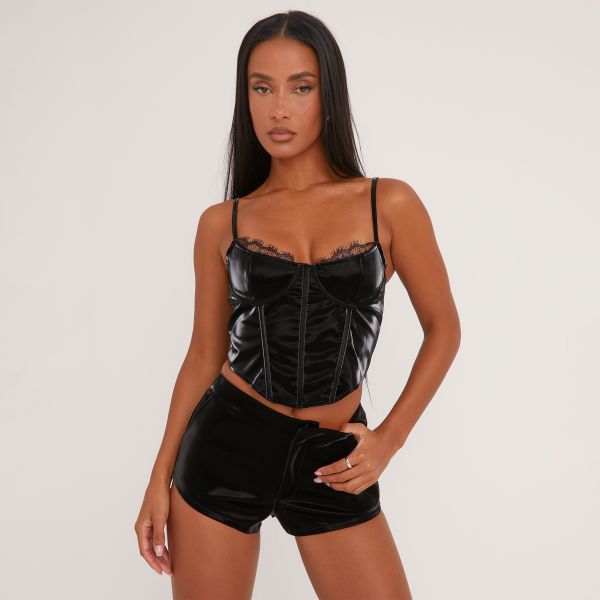 Strappy Lace Trim Detail Corset Top In Black, Women’s Size UK 6