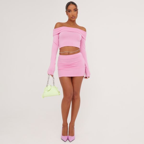 High Waist Mini Bodycon Skirt In Pink Knit, Women’s Size UK 6